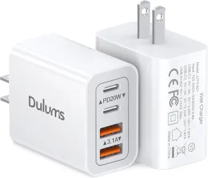 40W USB C Charger Cube, 2-Pack Wall Plug Fast Charging Block, 4-Port PD QC Power Adapter Multiport Brick Type C Box for iPhone 16/15/14/13/12/11/Pro Max/XS/XR/8/7, Tablets, Cellphones