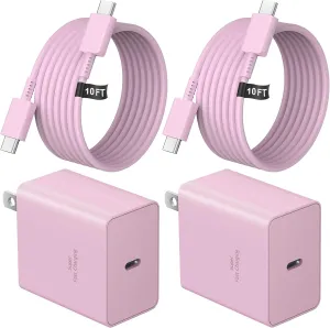 45W Type C Charger, USB C Charger 2-Pack iPhone 15 16 Charger 10FT with iPhone 16/16 Plus/16 Pro/16 Pro Max/iPhone 15/15 Pro Max/iPad Pro/AirPods/Galaxy S25 S24 S23 S22 S21,Android Charger (Pink)