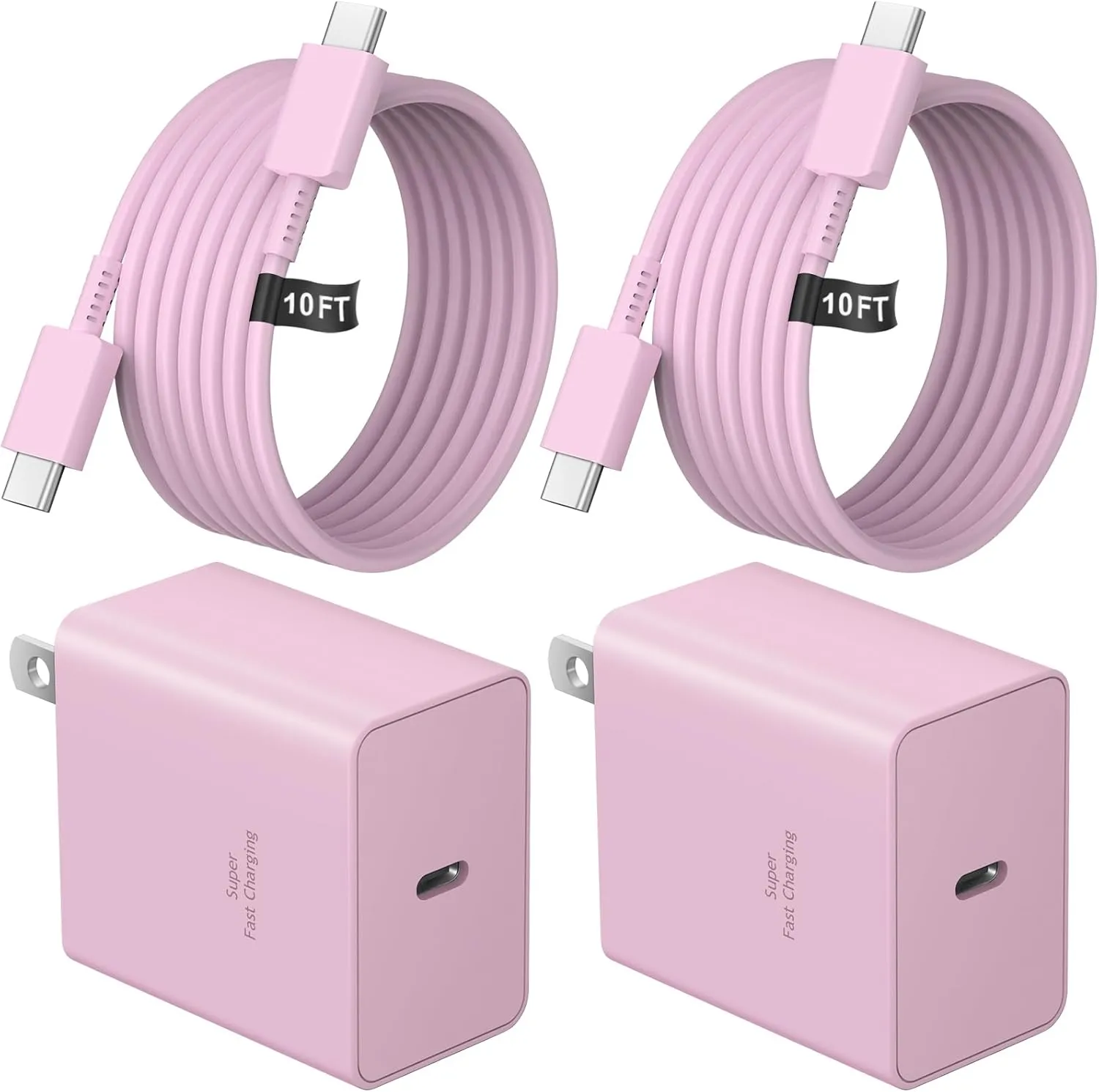 45W Type C Charger, USB C Charger 2-Pack iPhone 15 16 Charger 10FT with iPhone 16/16 Plus/16 Pro/16 Pro Max/iPhone 15/15 Pro Max/iPad Pro/AirPods/Galaxy S25 S24 S23 S22 S21,Android Charger (Pink)