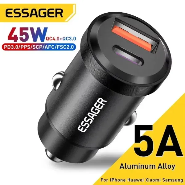 45W USB Car Charger – Fast Charging QC 4.0 PD 3.0 Type-C Adapter