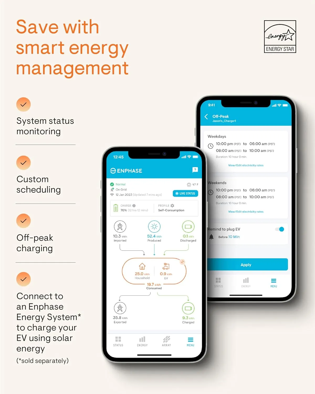 48 Amp Smart EV Charger - Enphase IQ 60, Hardwired, 11.5kW Power, 240V, 5-Year Warranty, Wi-Fi Connected, Safety Certified, 25ft Cable & Ruggedized J1772 Connector