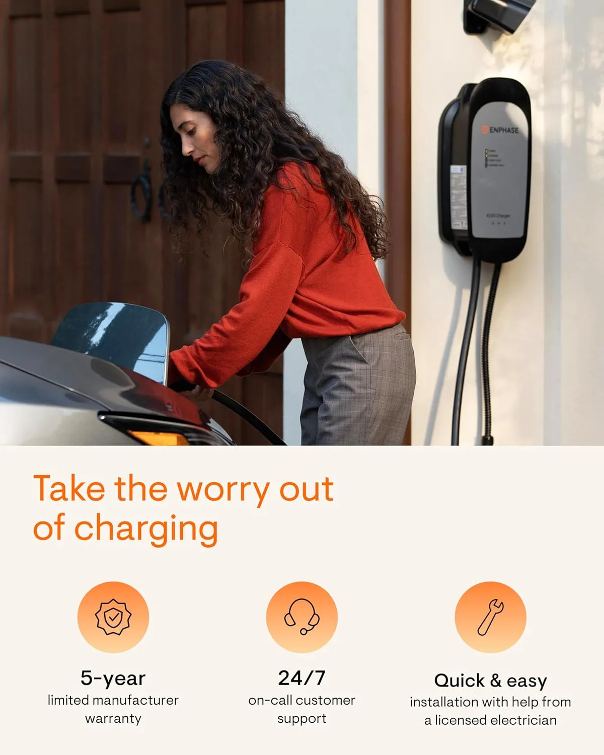 48 Amp Smart EV Charger - Enphase IQ 60, Hardwired, 11.5kW Power, 240V, 5-Year Warranty, Wi-Fi Connected, Safety Certified, 25ft Cable & Ruggedized J1772 Connector