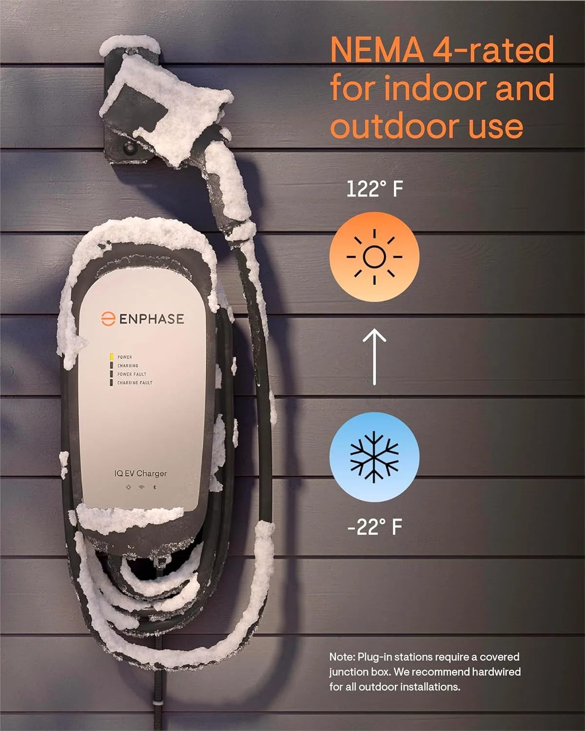 48 Amp Smart EV Charger - Enphase IQ 60, Hardwired, 11.5kW Power, 240V, 5-Year Warranty, Wi-Fi Connected, Safety Certified, 25ft Cable & Ruggedized J1772 Connector