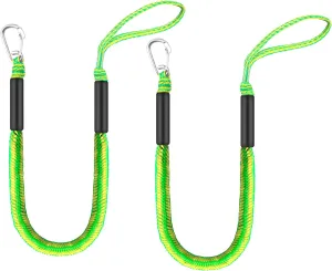4FT Green-Yellow Single Hook Bungee Dock Line for Boat – Heavy Duty Marine Rope with 316 Stainless Steel Clip | No-Tie Design for Kayak, Jet Ski & Pontoon | UV & Saltwater Resistant