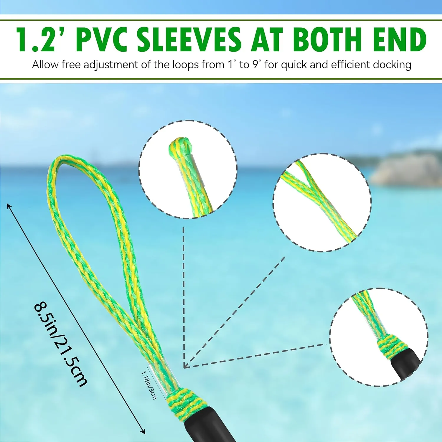 4FT Green-Yellow Single Hook Bungee Dock Line for Boat – Heavy Duty Marine Rope with 316 Stainless Steel Clip | No-Tie Design for Kayak, Jet Ski & Pontoon | UV & Saltwater Resistant