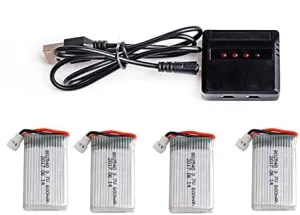 4pcs 3.7V 1S 600mAh 25C LiPO Battery mx2.0-2P Plug  4 Ports Charger for Micro Size RC Model Helicopter FPV Drone
