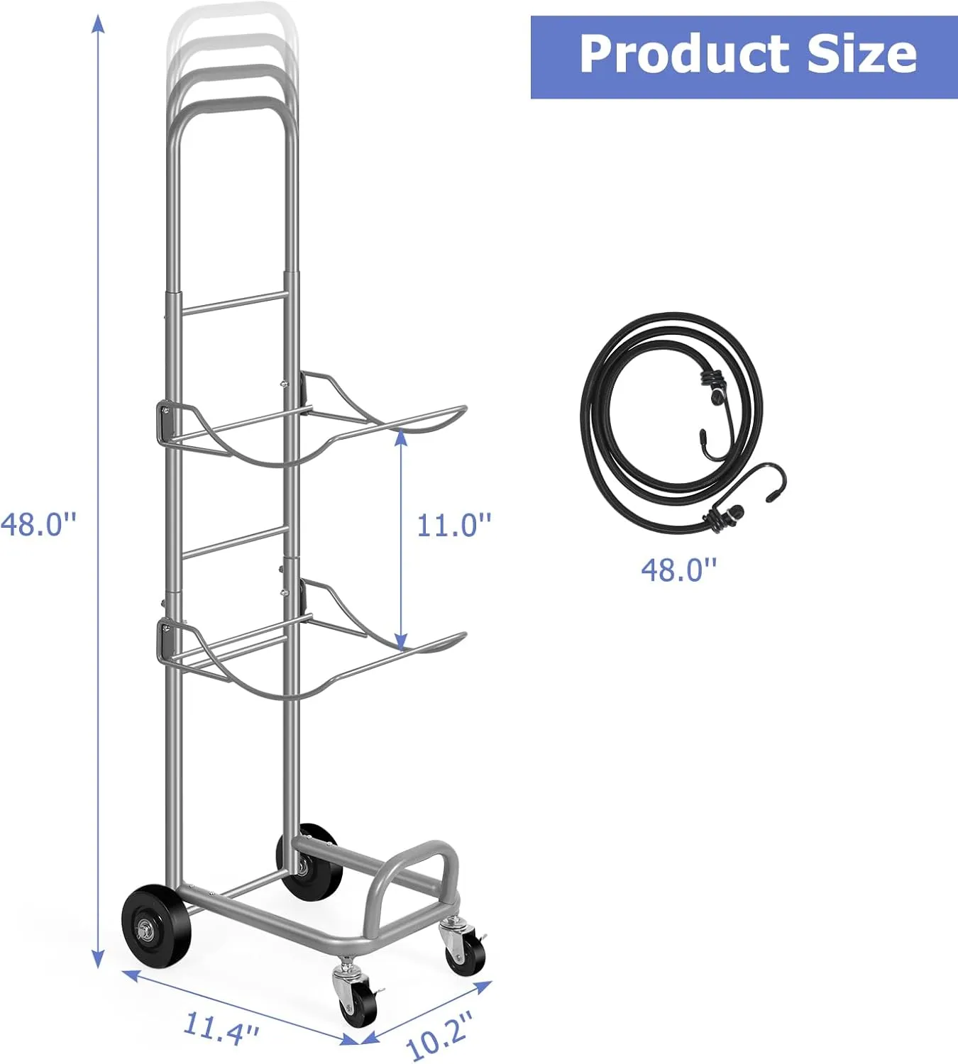 5 Gallon Water Jug Stand with Wheels, Heavy Duty Water Bottle Holder with Foldable Shelf, Water Bottle Storage Organizer, Hand Truck for 5 Gallon Bottle for Garage, Pantry Room, Living Room, Silver