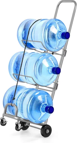 5 Gallon Water Jug Stand with Wheels, Heavy Duty Water Bottle Holder with Foldable Shelf, Water Bottle Storage Organizer, Hand Truck for 5 Gallon Bottle for Garage, Pantry Room, Living Room, Silver