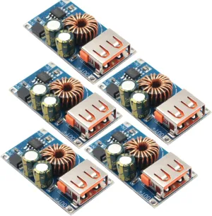 (5 Pack) JacobsParts 24W USB QC 3.0 Fast Charge Step-Down Buck Module Power 6-30V DC Input
