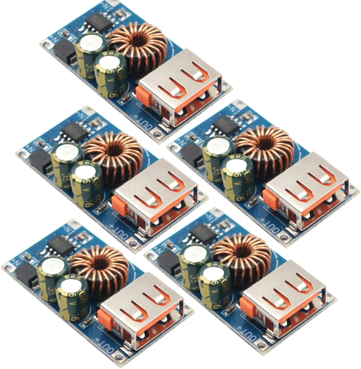 (5 Pack) JacobsParts 24W USB QC 3.0 Fast Charge Step-Down Buck Module Power 6-30V DC Input