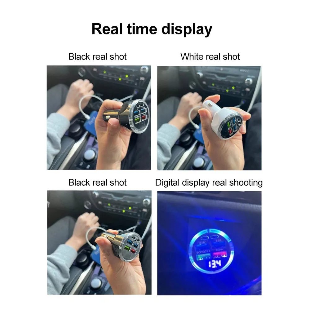 5-Port Fast Charge Car Charger with Digital Display