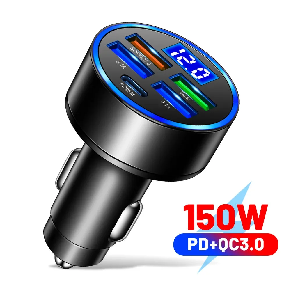 5-Port Fast Charge Car Charger with Digital Display