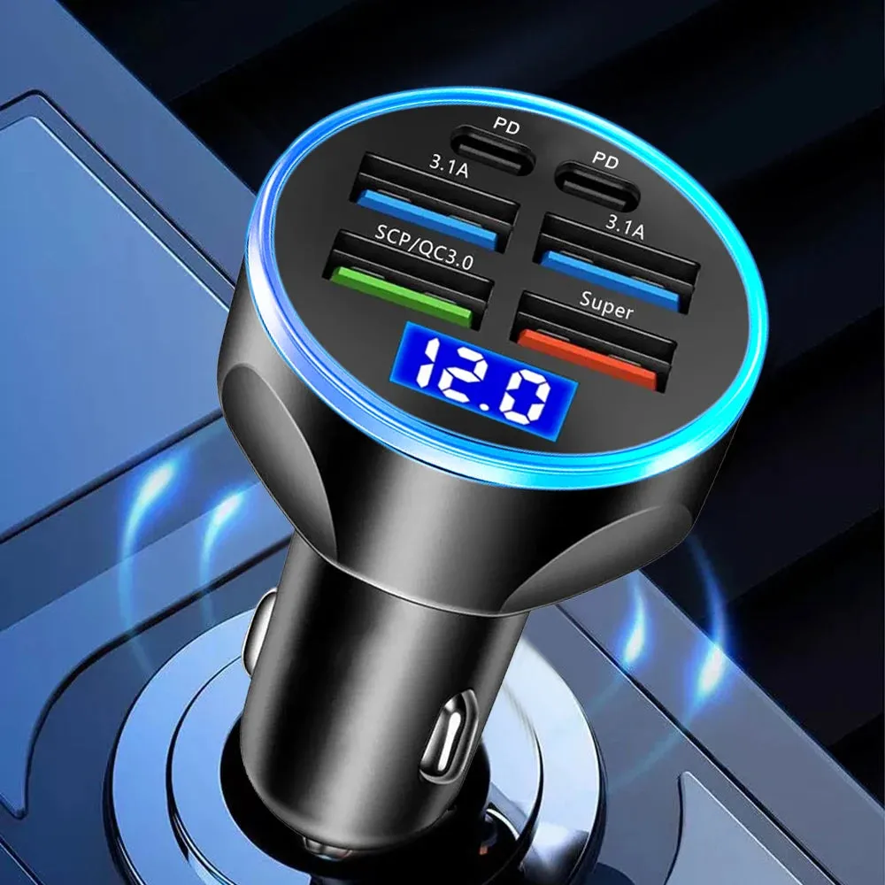 5-Port Fast Charge Car Charger with Digital Display