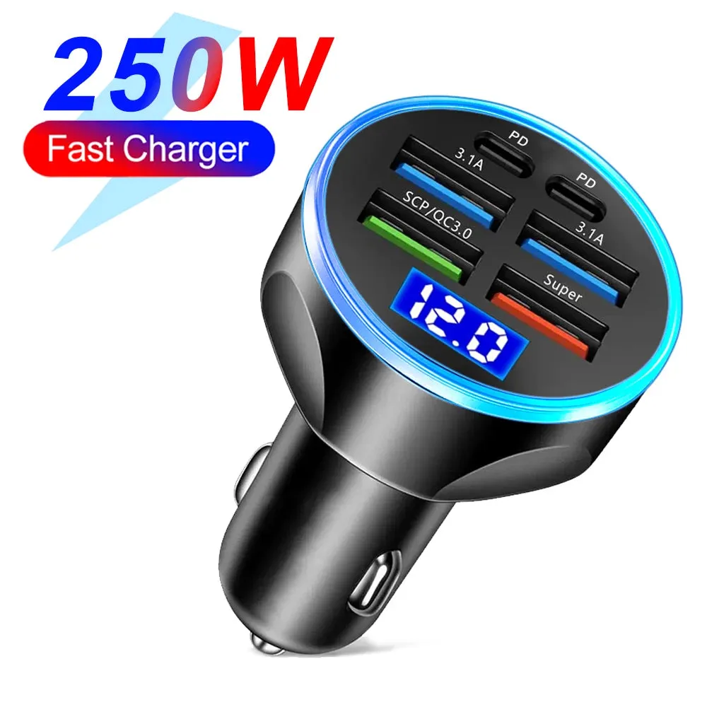 5-Port Fast Charge Car Charger with Digital Display
