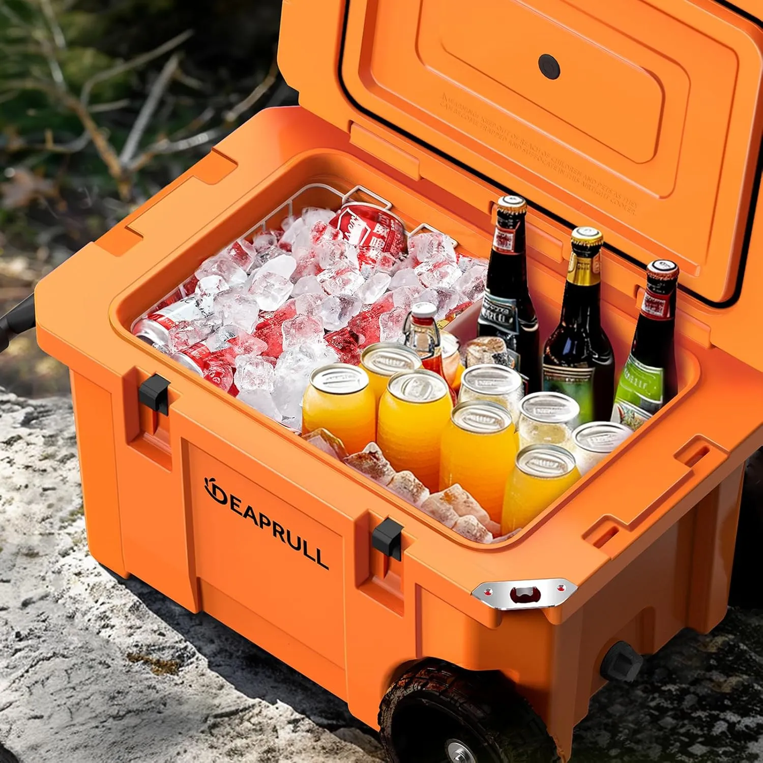 55 Quart Cooler with Wheels, Ice Chests Portable Camping Cooler Holds Ice up to 6 Days, Leak-Proof Outdoor Insulated Cooler with Handle, Cup Holders, Hard Cooler for Camping, Beach, Boat