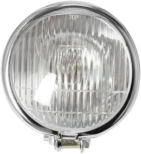 5.5" Motorcycle Headlight Front Round Visor Light Lamp Black/Chrome For Cruiser Chopper Cafe Racer Bobber Custom (Chrome)