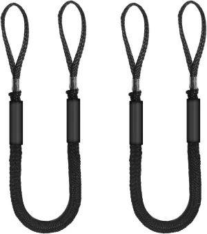 5FT Boat Bungee Dock Lines-Heavy Duty Bungee Dock Lines for Boats with Shock Absorbing Boat Rope, Marine Grade Mooring Lines for Secure Docking (2pcs Black)