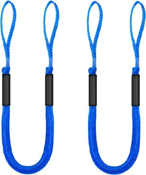 5FT Boat Bungee Dock Lines-Heavy Duty Bungee Dock Lines for Boats with Shock Absorbing Boat Rope, Marine Grade Mooring Lines for Secure Docking (2pcs Blue)