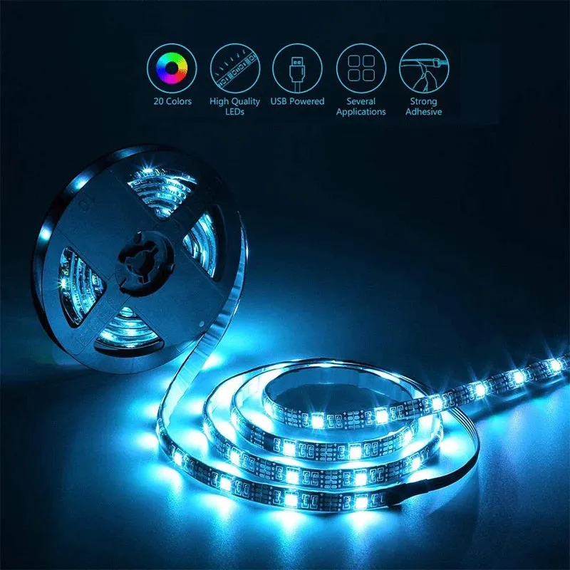 5M/10M LED Strip RGB USB 5050 SMD LED Lights 0.5/1/2/3M Light Strip With Remote Control Desktop Holiday Wall Room TV BackLight