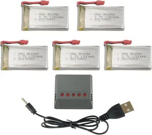 5PCS 3.7V 1200mAh Lithium Battery with 5-in-1 Charger for SYMA X5HW X5HC RC Helicopter Parts Drone Lithium Battery Accessory
