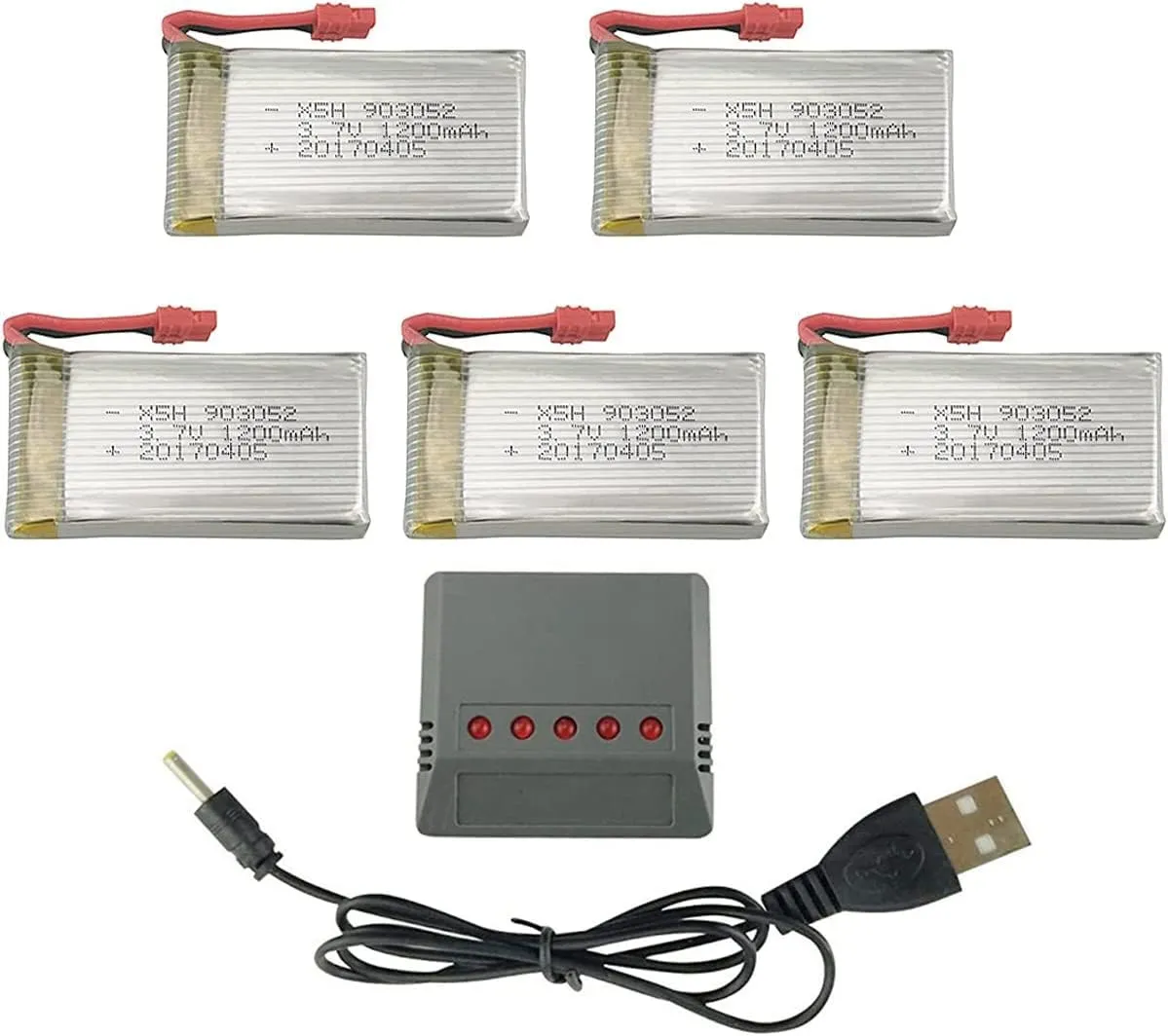 5PCS 3.7V 1200mAh Lithium Battery with 5-in-1 Charger for SYMA X5HW X5HC RC Helicopter Parts Drone Lithium Battery Accessory
