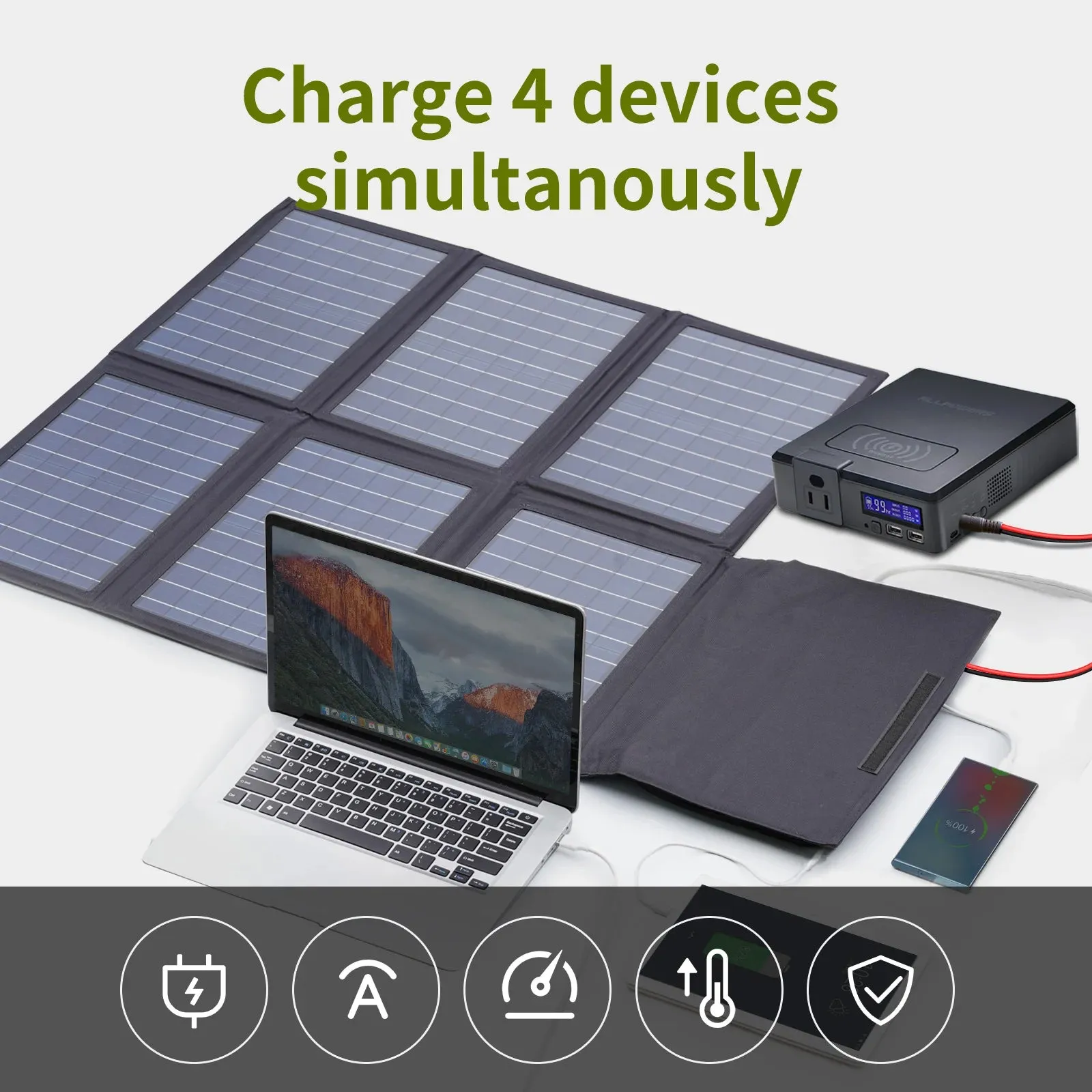 60W Foldable Solar Charger with 18V DC USB-C 60W   2 USB-A Output