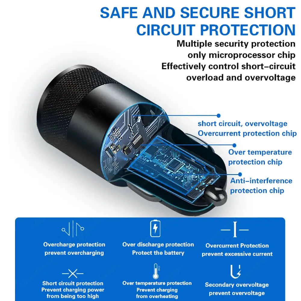 66W PD USB Car Charger Quick Charge 3.0 - USB C Fast Charging Adapter