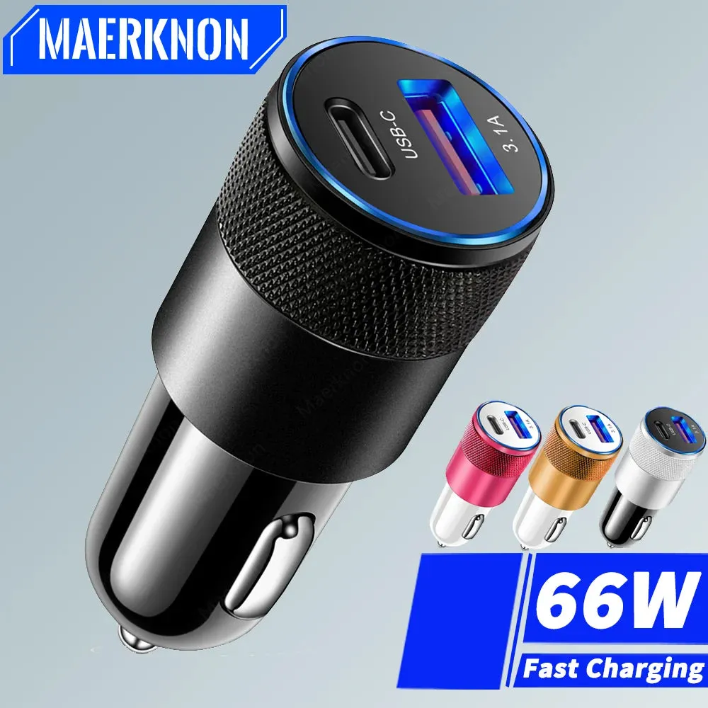 66W PD USB Car Charger Quick Charge 3.0 - USB C Fast Charging Adapter
