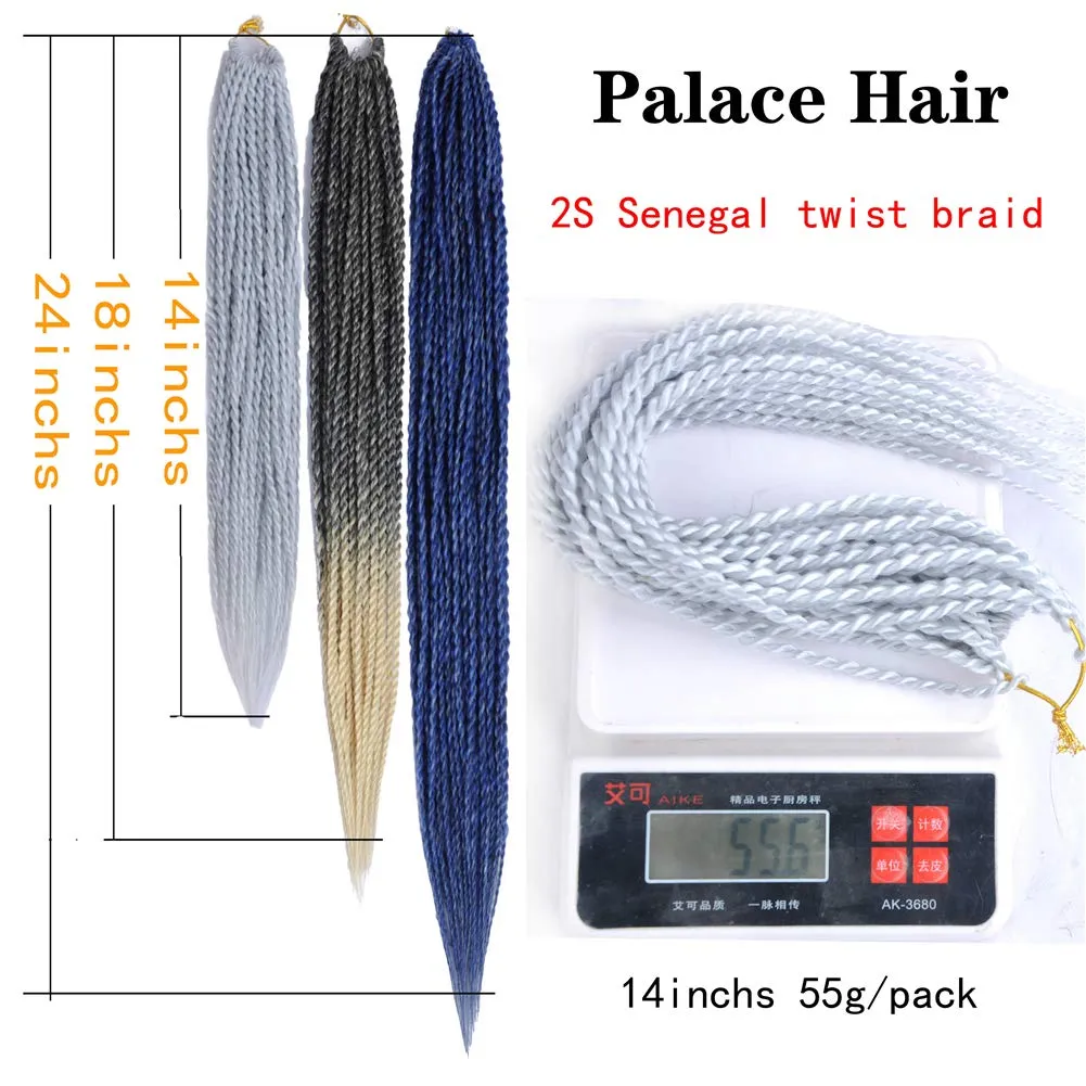 6Packs 14" 18" 24" Senegalese Twist Crochet Hair Braids Small Havana Mambo Twist Crochet Braiding Hair 2S Senegalese Twists Hairstyles For Black Women 30strands/pack 24 colors (14 inches, 33)