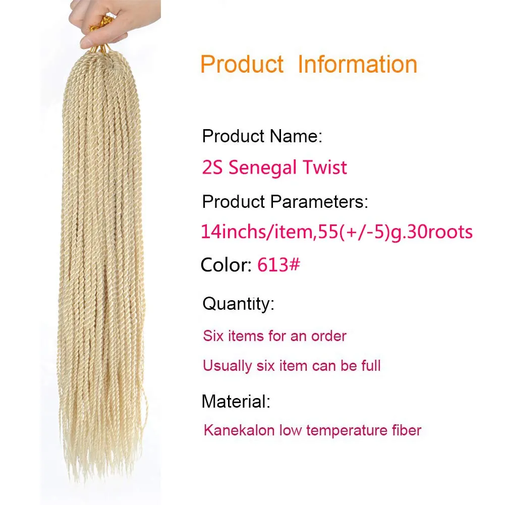 6Packs 14" 18" 24" Senegalese Twist Crochet Hair Braids Small Havana Mambo Twist Crochet Braiding Hair 2S Senegalese Twists Hairstyles For Black Women 30strands/pack 24 colors (14 inches, 613)