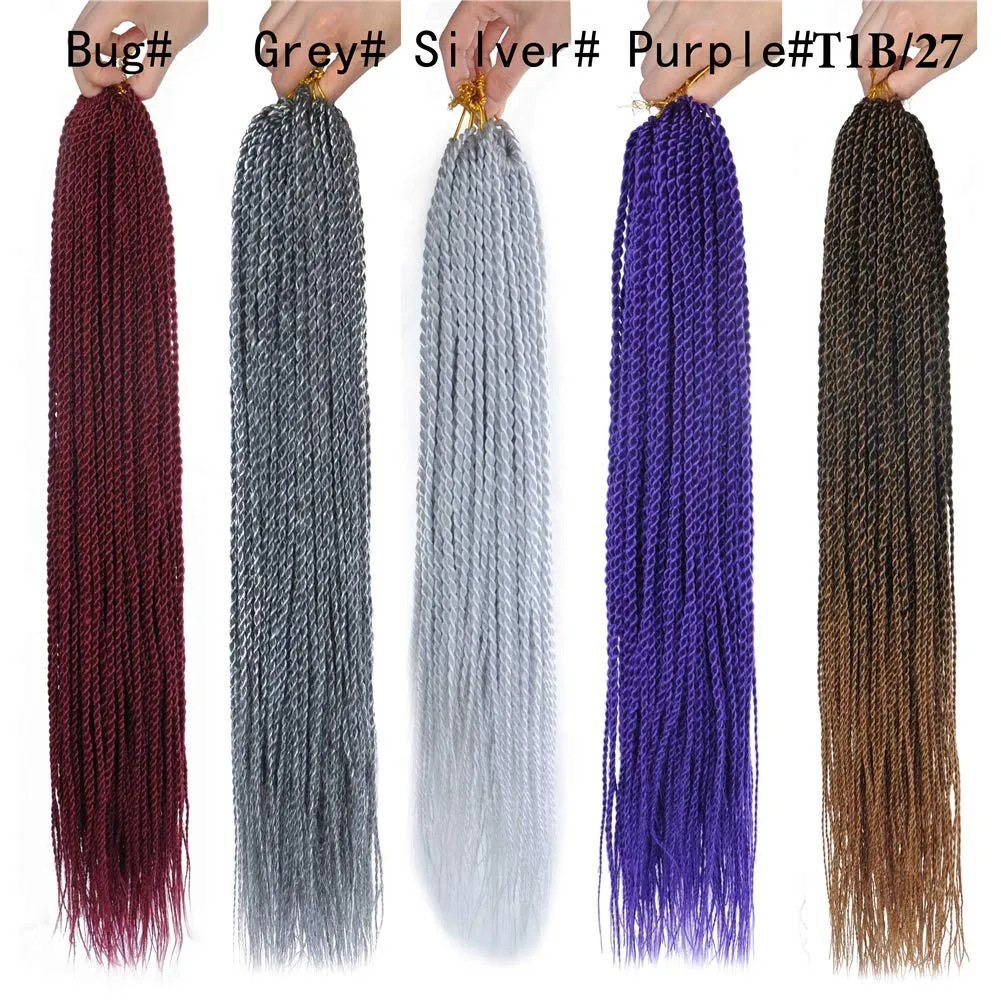 6Packs 14" 18" 24" Senegalese Twist Crochet Hair Braids Small Havana Mambo Twist Crochet Braiding Hair 2S Senegalese Twists Hairstyles For Black Women 30strands/pack 24 colors (18 inches, Grey)