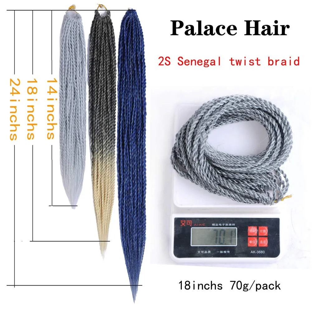 6Packs 14" 18" 24" Senegalese Twist Crochet Hair Braids Small Havana Mambo Twist Crochet Braiding Hair 2S Senegalese Twists Hairstyles For Black Women 30strands/pack 24 colors (18 inches, Grey)