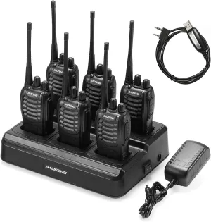 6pcs BAOFENG BF-888S Walkie Talkie for Adults, Long Range Two Way Radio, 1500mAh 16 CH, 6 Radios 6 Earpieces 1 Six-way Charger 1 Cable