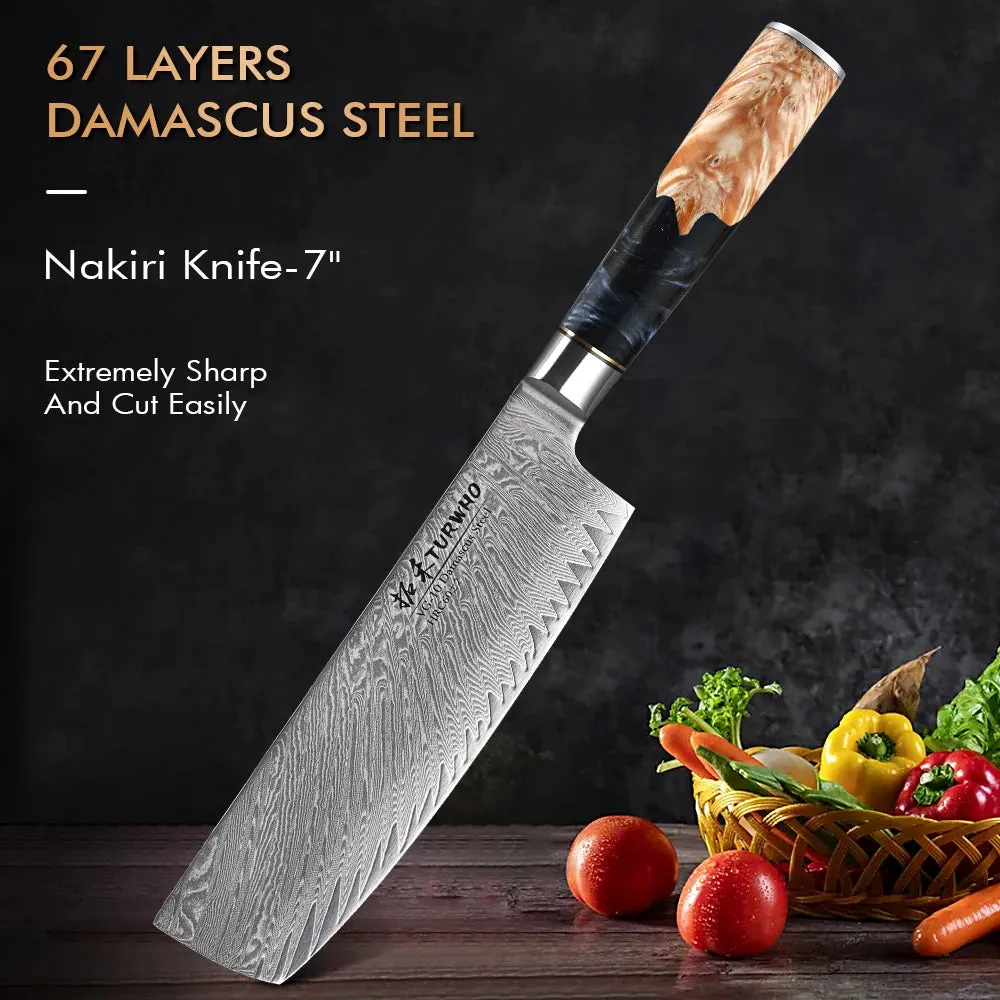 7 Inch Professional Nakiri Knife Kitchen Knife Japanese VG10 Japan Damascus Stainless Steel Chef Vegetables Cutting Tools