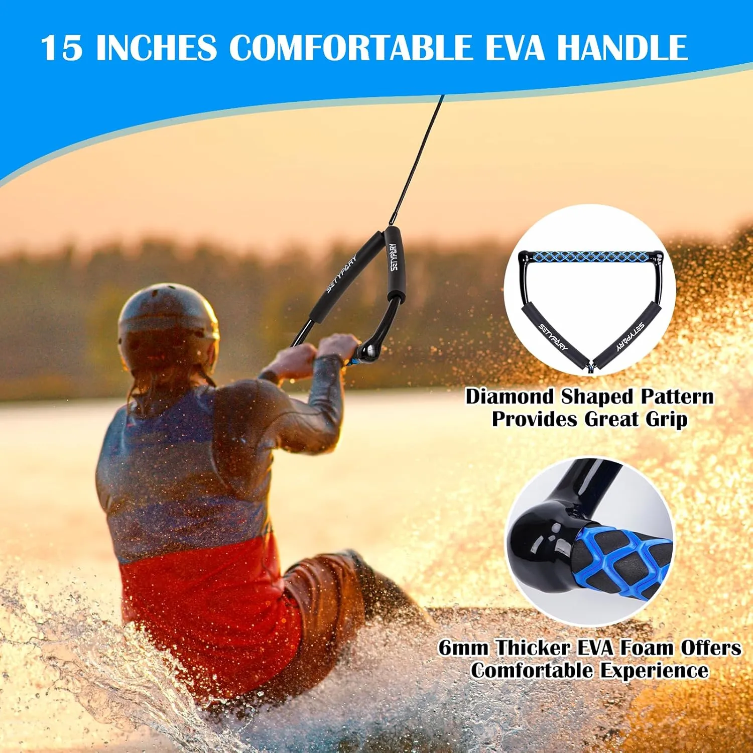 75FT No Stretch Dyneema Wakeboard Rope and Handle, 4 Sections Floating Wakeboard Tow Rope Water Ski Ropes for Wakeboarding, Waterskiing, Kneeboarding and Wakesurfing