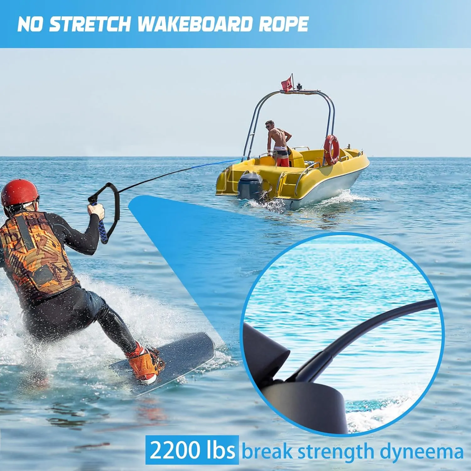 75FT Wakeboard Rope and Handle, No Stretch Dyneema Wakeboard Tow Rope, 4 Sections Floating Water Ski Ropes for Wakeboarding, Waterskiing, Kneeboarding and Wakesurfing
