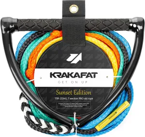 75ft Water Ski Rope, Wakeboard Rope - 7 Sections with 13" EVA Diamond Grip Floating Handle - 1-2 Rider Tube Tow Rope for Tubing - Boat Tow Rope for Kneeboard
