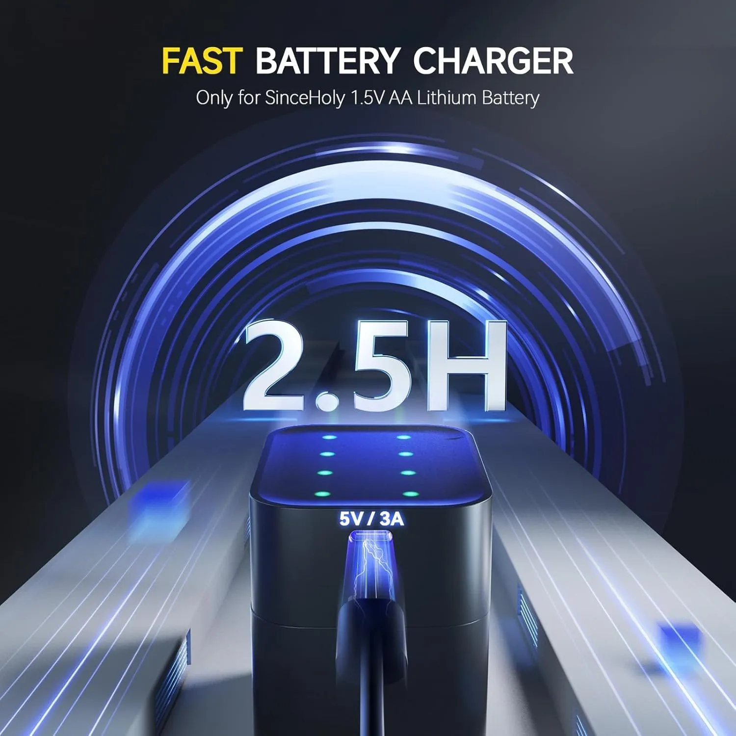 8 Pack Rechargeable Lithium AA Batteries with Fast Charger, 1.5V High Power 3600mWh Double A Batteries, AA Rechargeable Li-ion Batteries with 2000  Cycle Times