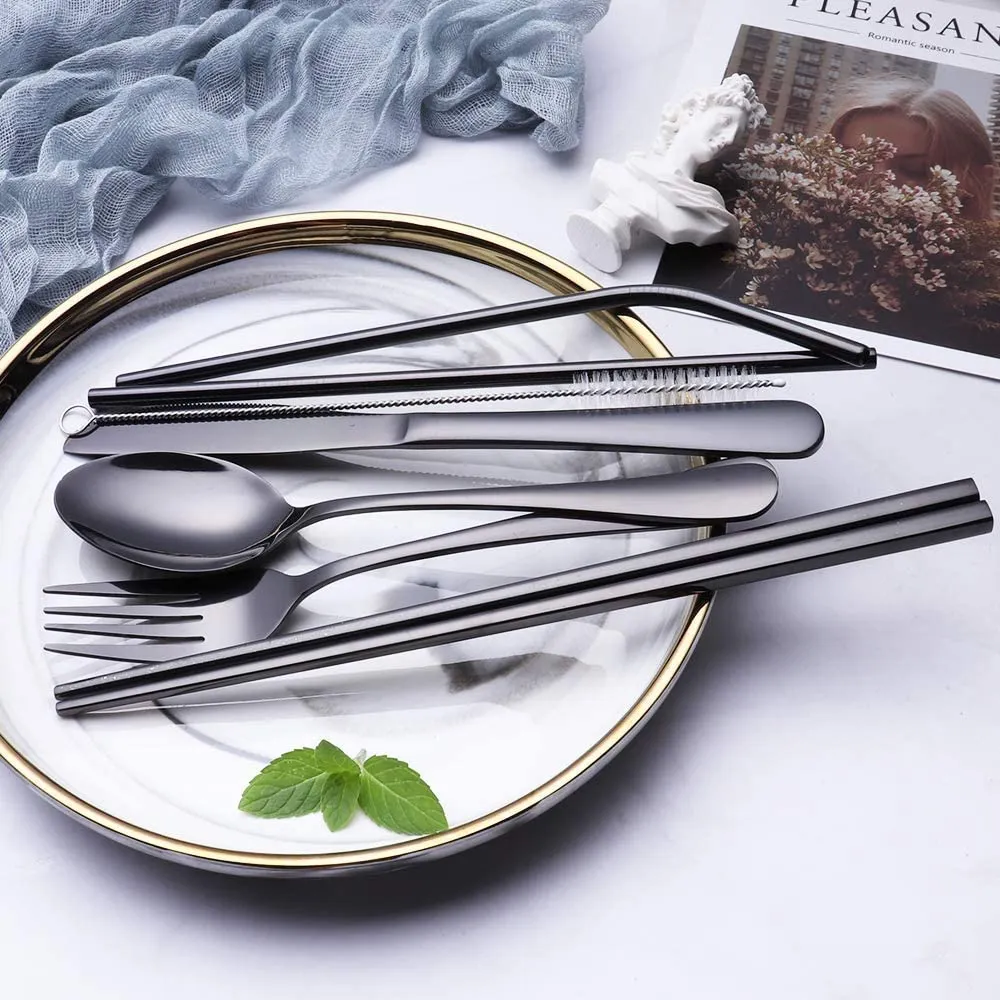 8-Piece Portable Reusable Travel Utensils Silverware, Camping Cutlery Set