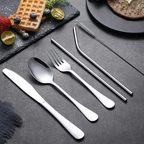 8-Piece Portable Reusable Travel Utensils Silverware, Camping Cutlery Set