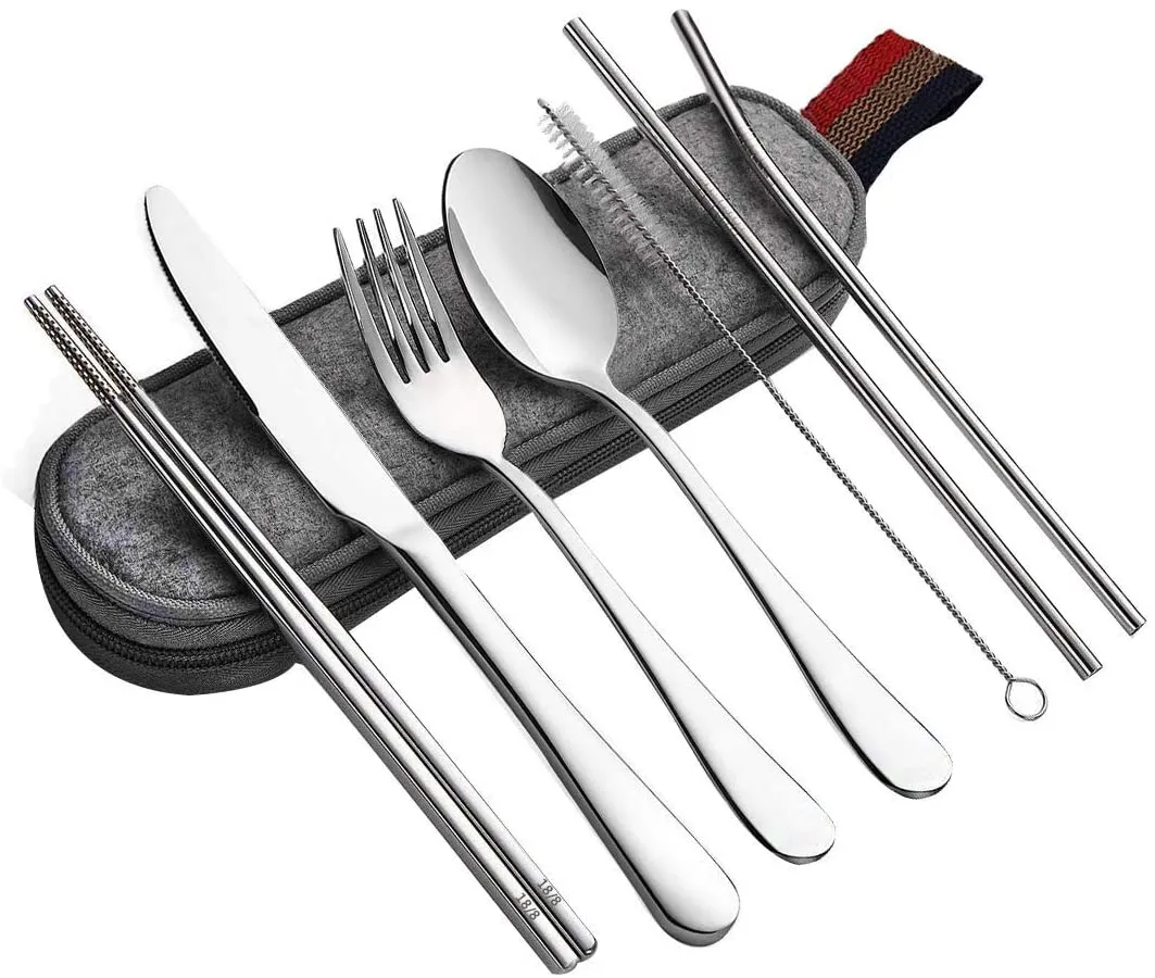 8-Piece Portable Reusable Travel Utensils Silverware, Camping Cutlery Set
