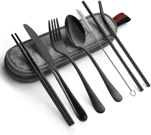 8-Piece Portable Reusable Travel Utensils Silverware, Camping Cutlery Set