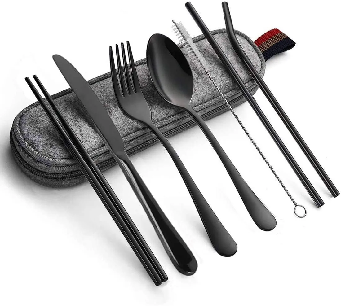 8-Piece Portable Reusable Travel Utensils Silverware, Camping Cutlery Set