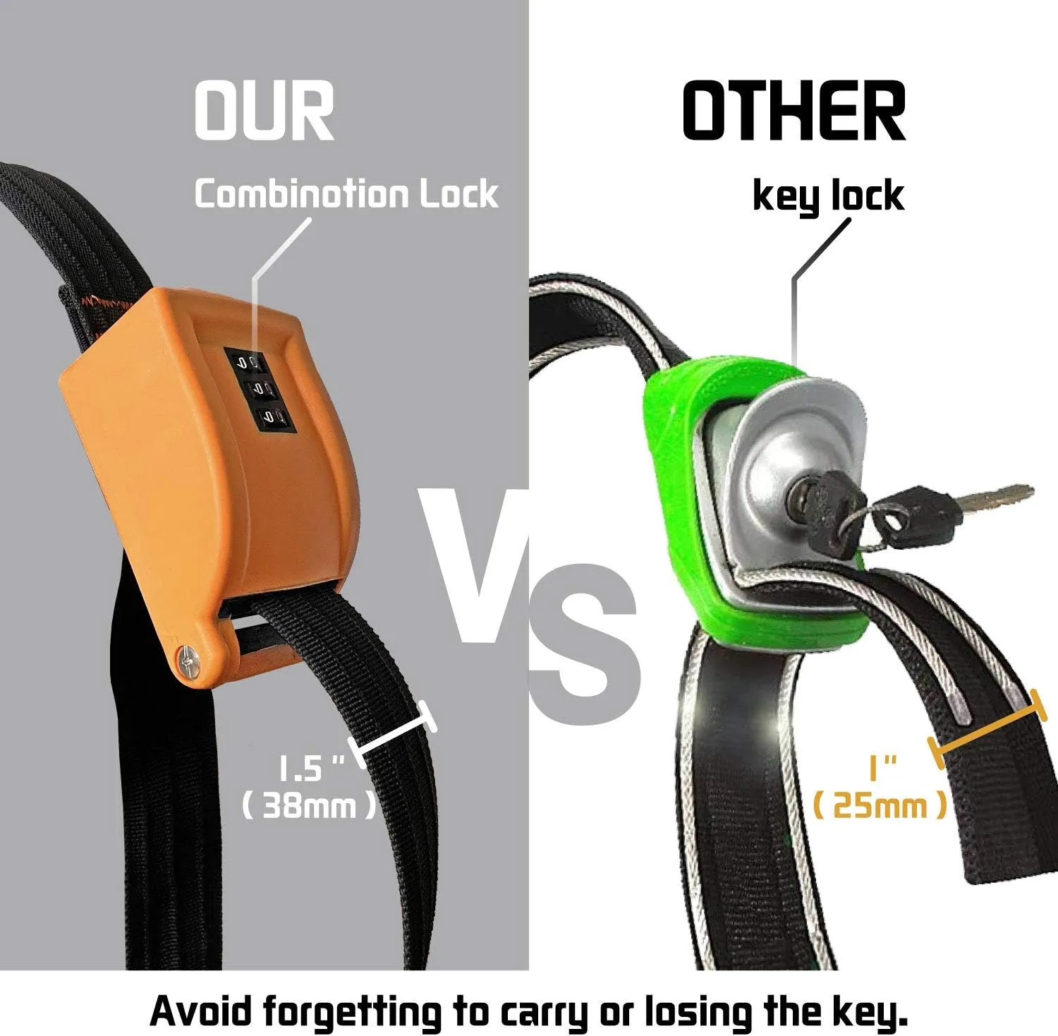 800lbs Lockable Tie Down Straps with 3-Digit Password Buckle Include 3 Steel Cables 1.5" Width Keep Kayak Surfboard Paddleboard Canoe Safe 2pack Each Strap 10FT