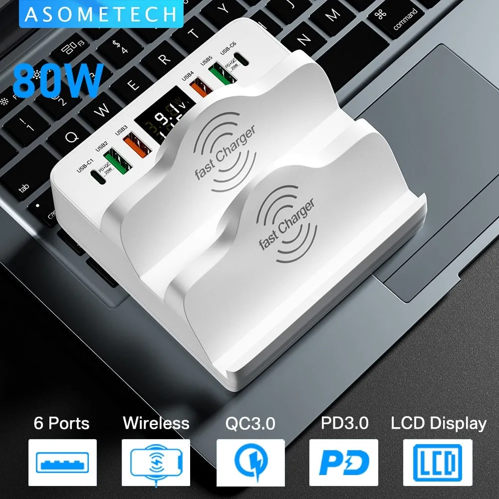 80W 6 Port USB Charger Station