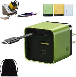 80w Charger Block, Spiritukal/Independent/Colltective/Repertoireof / 3 in 1 Gan Charger, Scalable 80w Max Fast Charger Module with Type-C Cable and 2 USB Ports, for Phone and Laptops (Green)