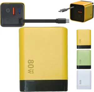 80w Charger Retractable Cable, 80 Watt Charger, Retractable 80 Watt All in One Chargers for iPhone, Phone and Laptops (Yellow)