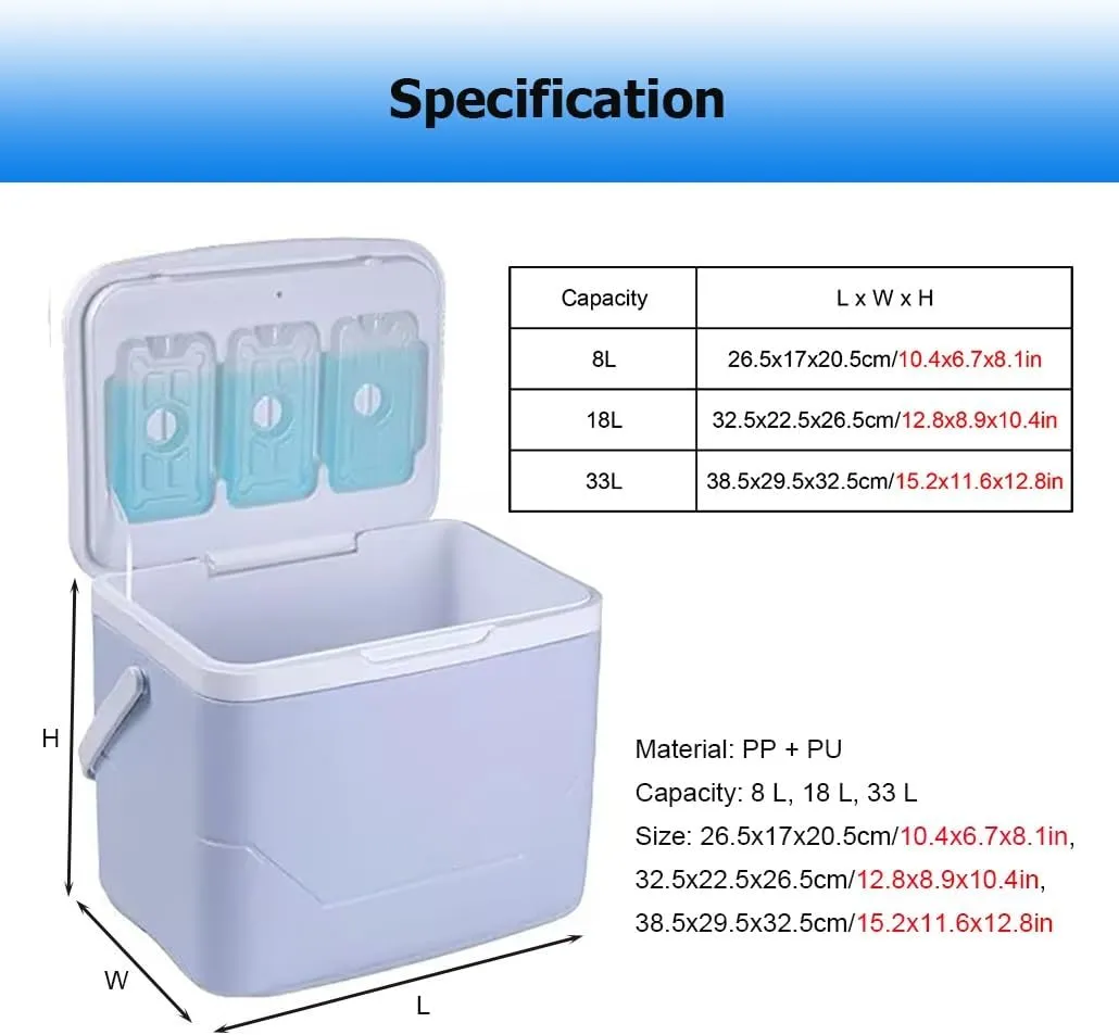 8/18/33 L Triple-Layered PP Air Tight Drybox Cooler and Small Hard Shell Lunchbox with Handle, Small Insulated Cooler for Camping