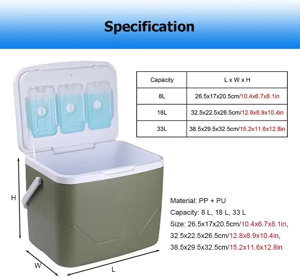 8/18/33 L Triple-Layered PP Air Tight Drybox Cooler and Small Hard Shell Lunchbox with Handle, Small Insulated Cooler for Camping