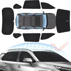 8PCS Foldable Sun Shade for 2019-2025 Toyota RAV4 Accessories Car Windshield&Side Windows Shade Cover Kit-Blocks 99% UV&Heat Privacy Protection Keeps RAV4 Cool Black